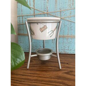 Pfaltzgraff Naturewood Butter Warmer Stoneware Ramekin Metal Stand TeaLight